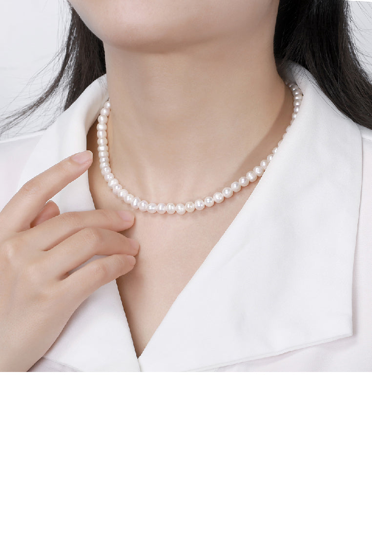 925 Sterling Silver Plated Gold Fashion Elegant Irregular Freshwater Pearl Beaded Necklace - Luxurious Look