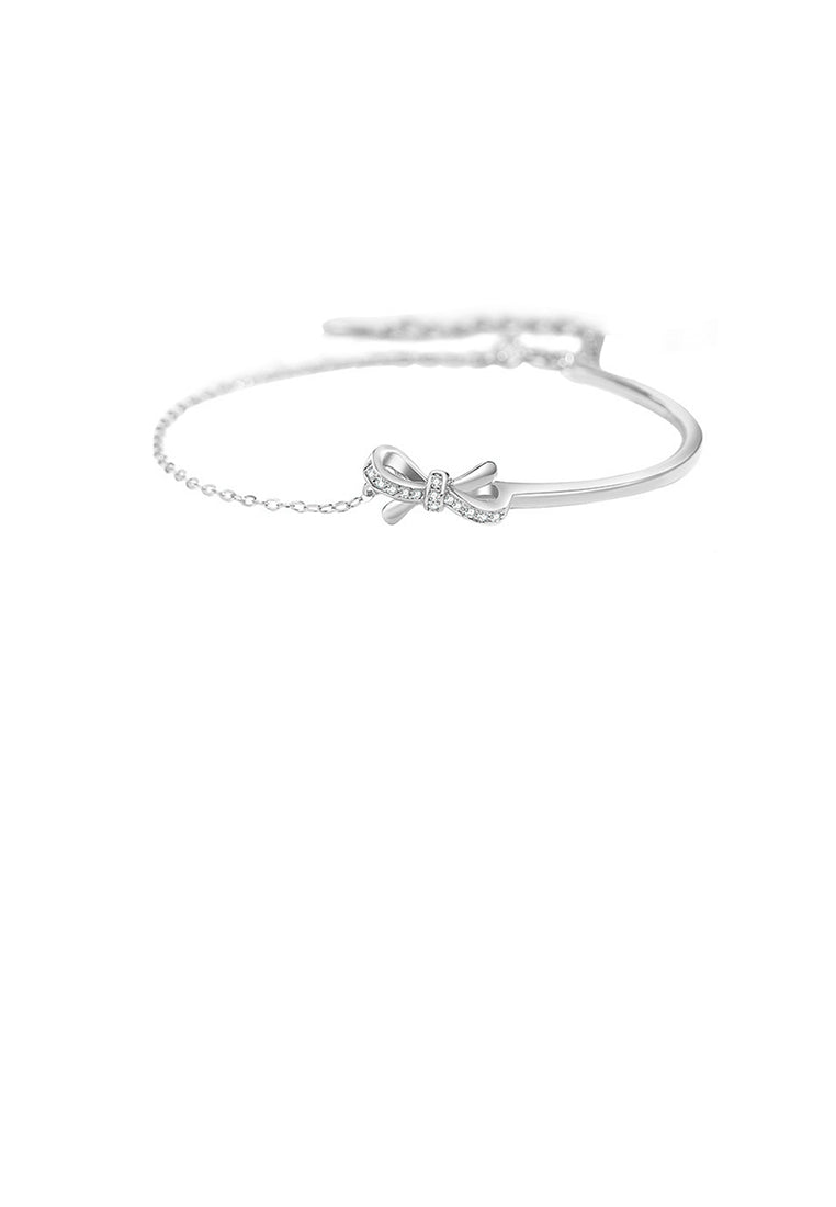 925 Sterling Silver Simple Sweet Ribbon Bracelet with Cubic Zirconia - Luxurious Look
