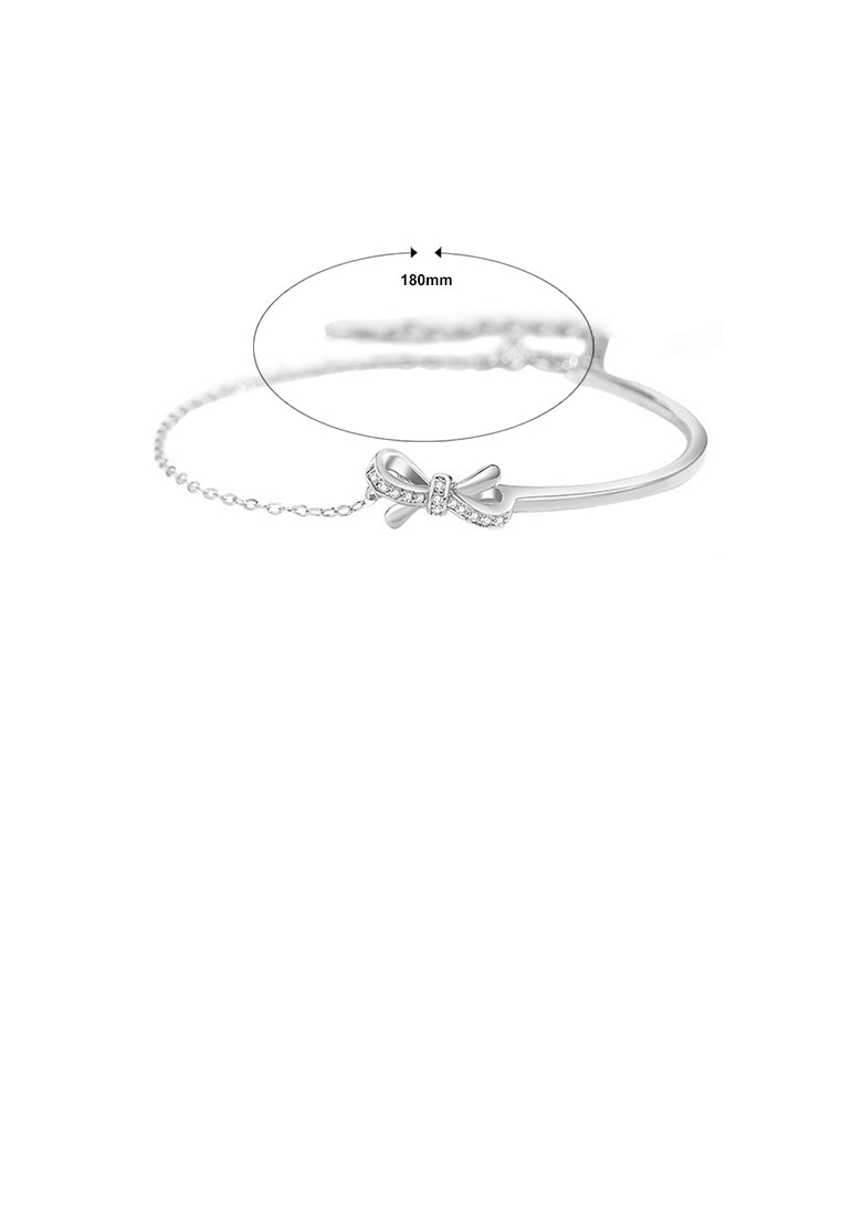 925 Sterling Silver Simple Sweet Ribbon Bracelet with Cubic Zirconia - Luxurious Look
