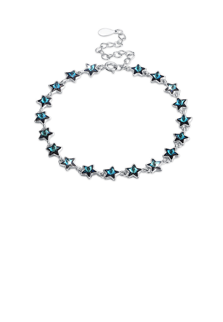 925 Sterling Silver Sparkling Star Blue Austrian Element Crystal Bracelet
