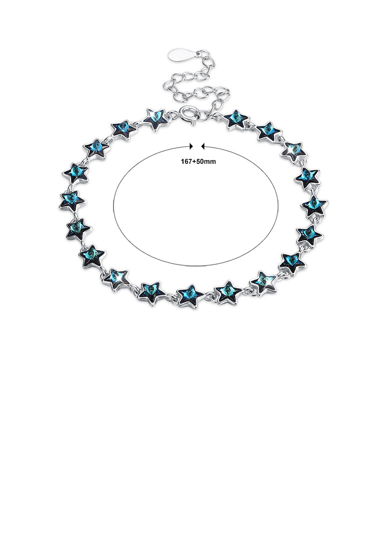 925 Sterling Silver Sparkling Star Blue Austrian Element Crystal Bracelet
