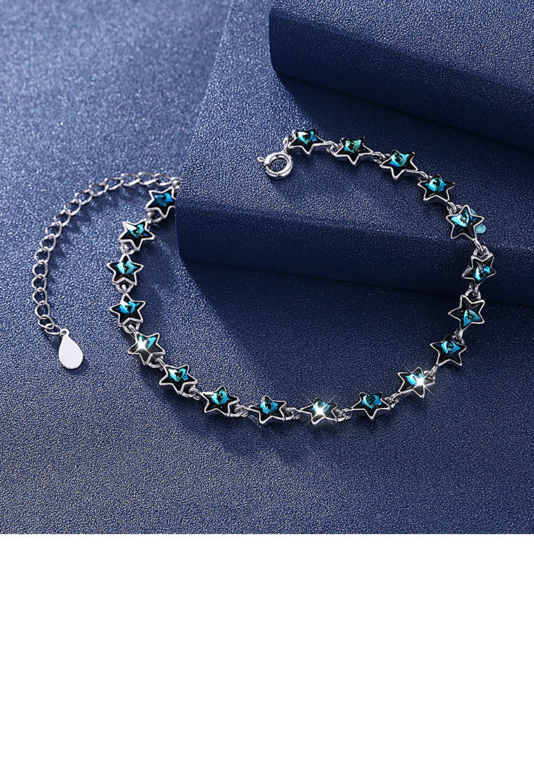 925 Sterling Silver Sparkling Star Blue Austrian Element Crystal Bracelet