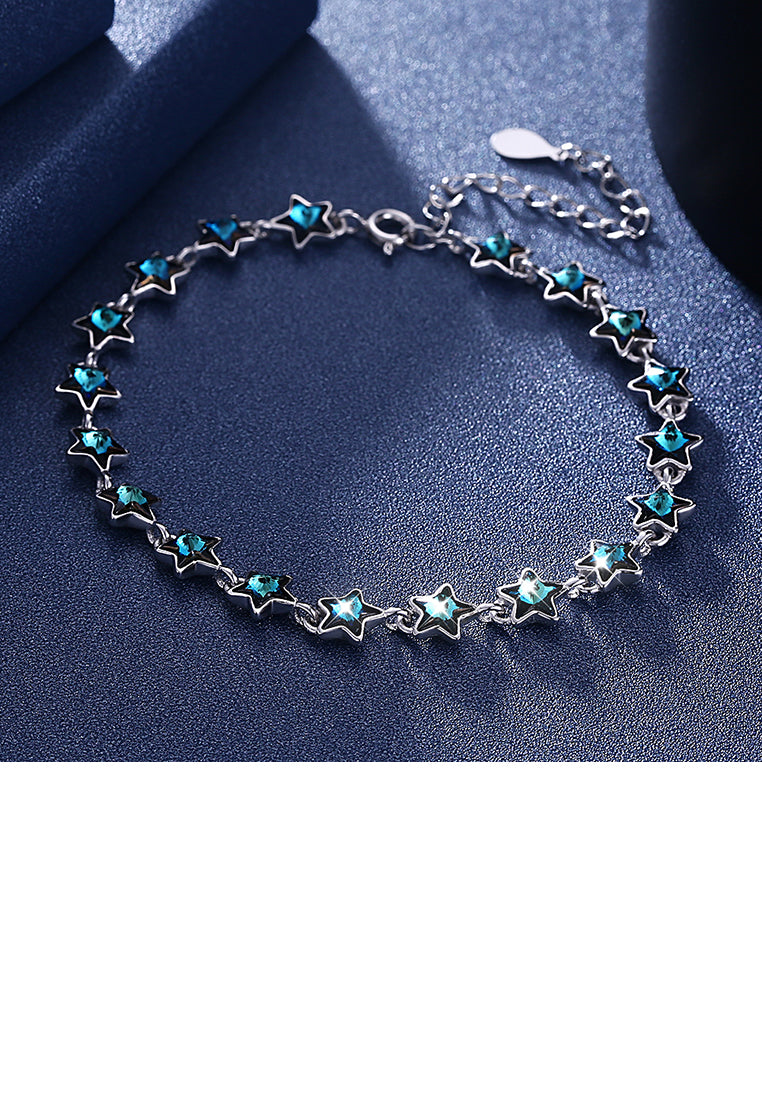 925 Sterling Silver Sparkling Star Blue Austrian Element Crystal Bracelet