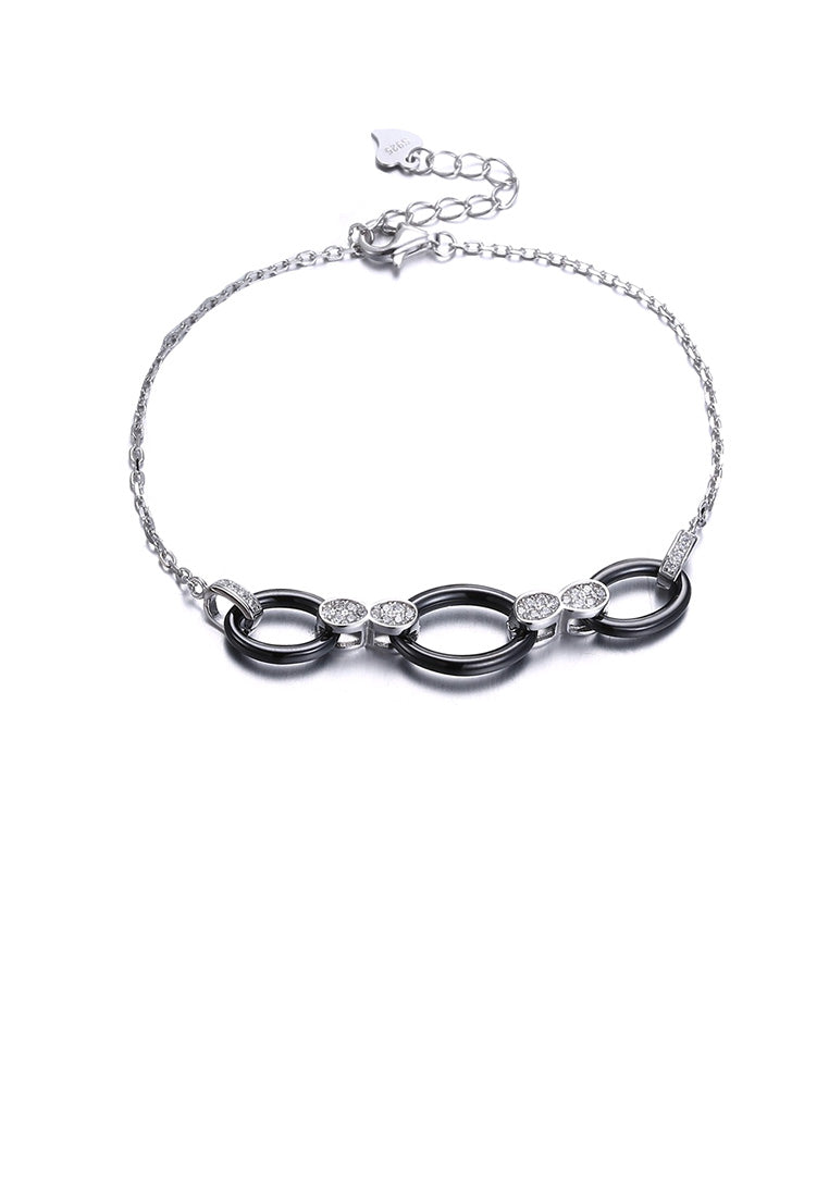 925 Sterling Silver Simple Geometric Circle Black Ceramic Bracelet with Cubic Zircon