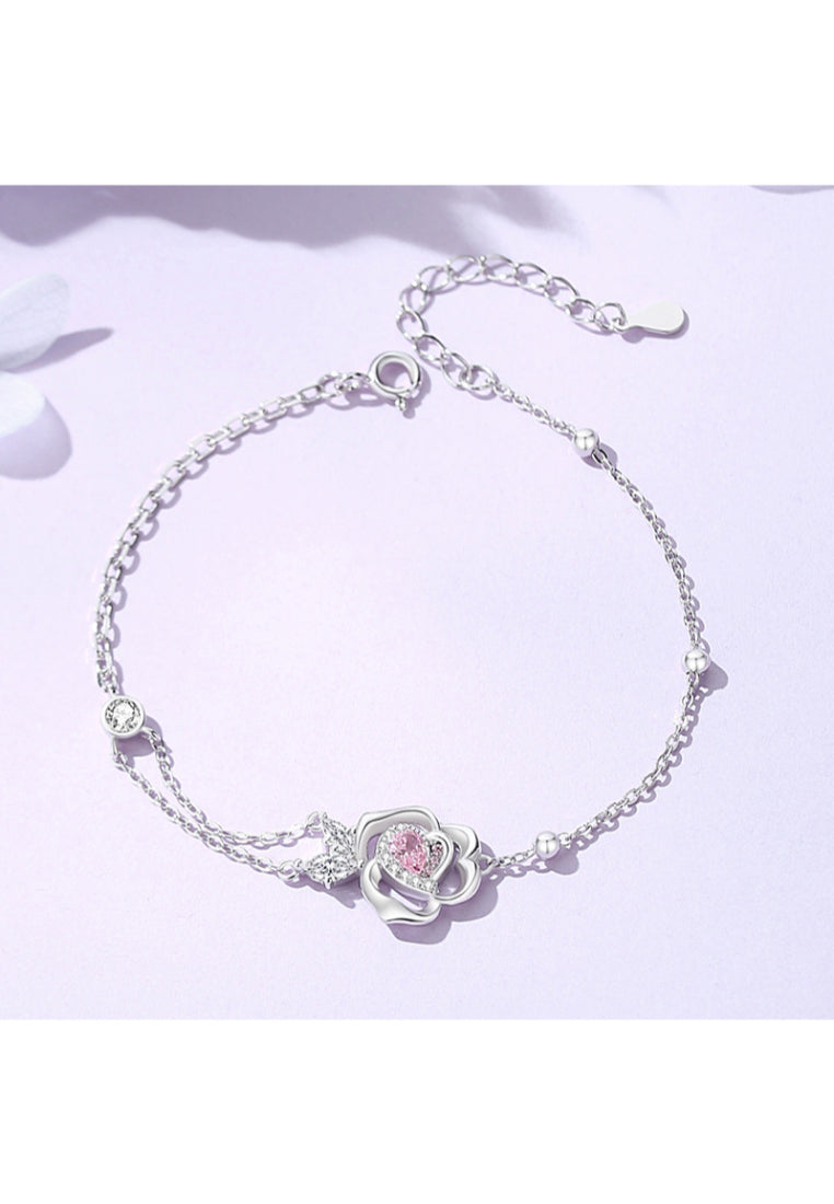 925 Sterling Silver Fashion Simple Tulip Double Layer Bracelet with Cubic Zirconia - Luxurious Look