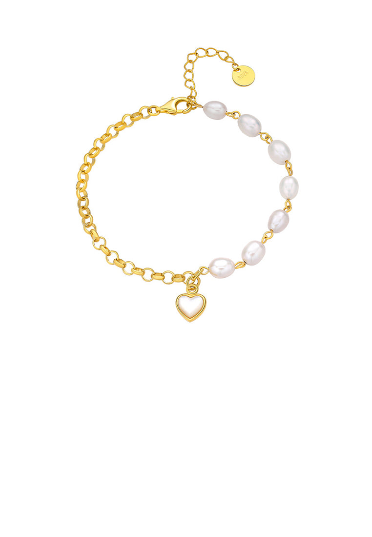 925 Sterling Silver Plated Gold Simple Temperament Heart-shaped Freshwater Pearl Bracelet - Luxurious Look