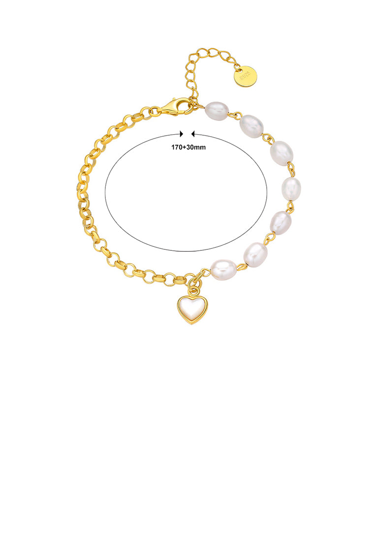 925 Sterling Silver Plated Gold Simple Temperament Heart-shaped Freshwater Pearl Bracelet - Luxurious Look