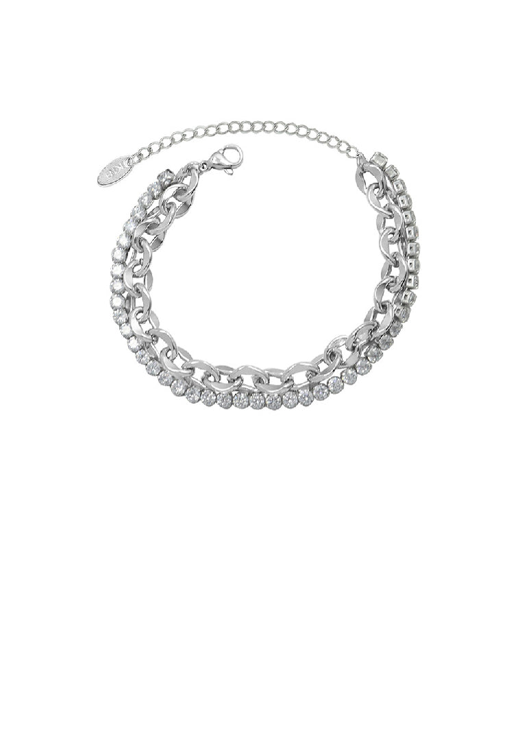 Simple Personality 316L Stainless Steel Chain Double Layer Bracelet with Cubic Zirconia - Luxurious Look