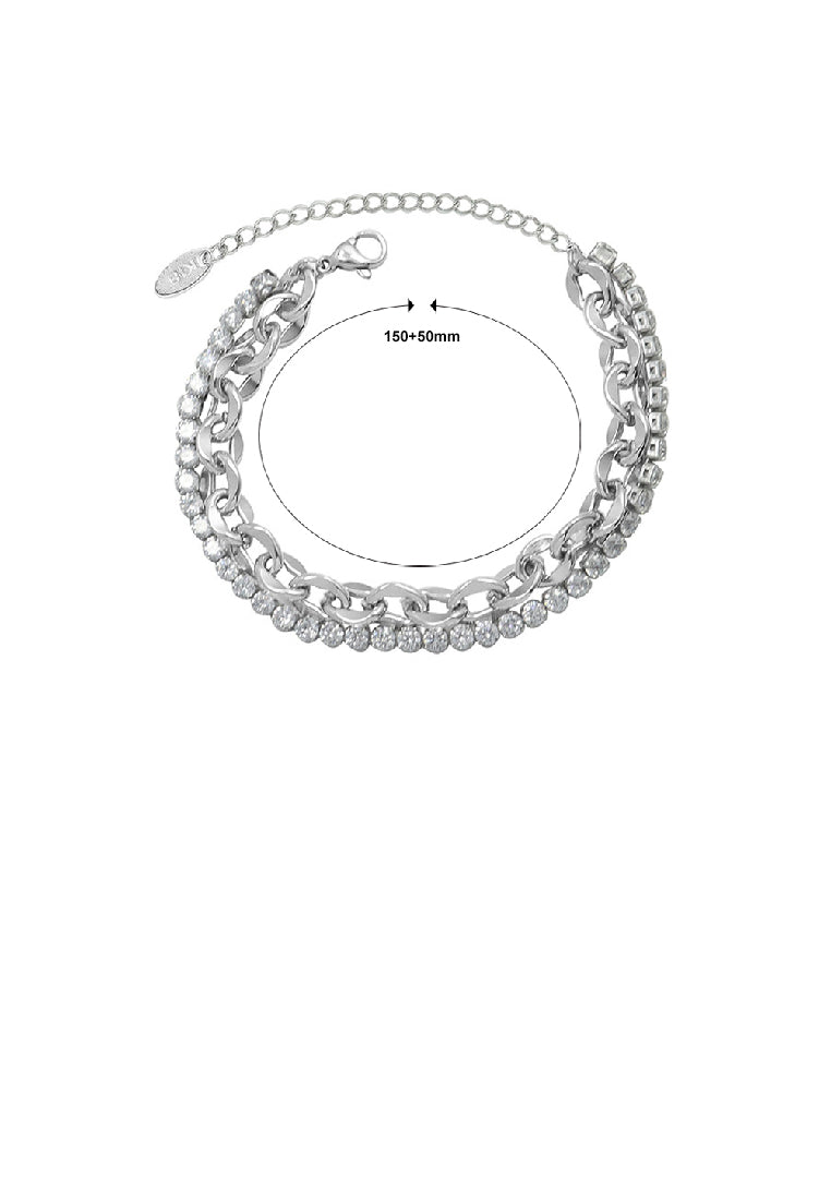 Simple Personality 316L Stainless Steel Chain Double Layer Bracelet with Cubic Zirconia - Luxurious Look
