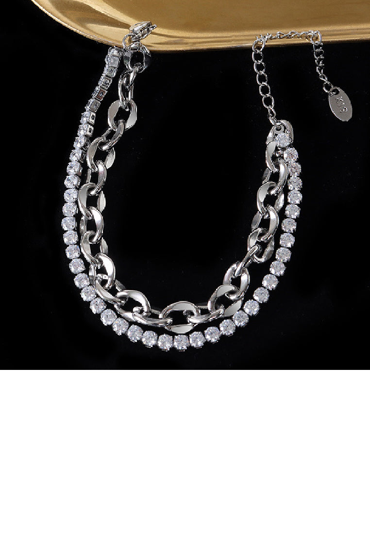 Simple Personality 316L Stainless Steel Chain Double Layer Bracelet with Cubic Zirconia - Luxurious Look