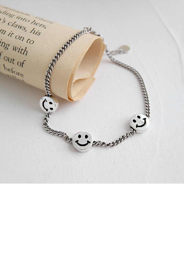 925 Sterling Silver Fashion Simple Smiley Geometric Bracelet