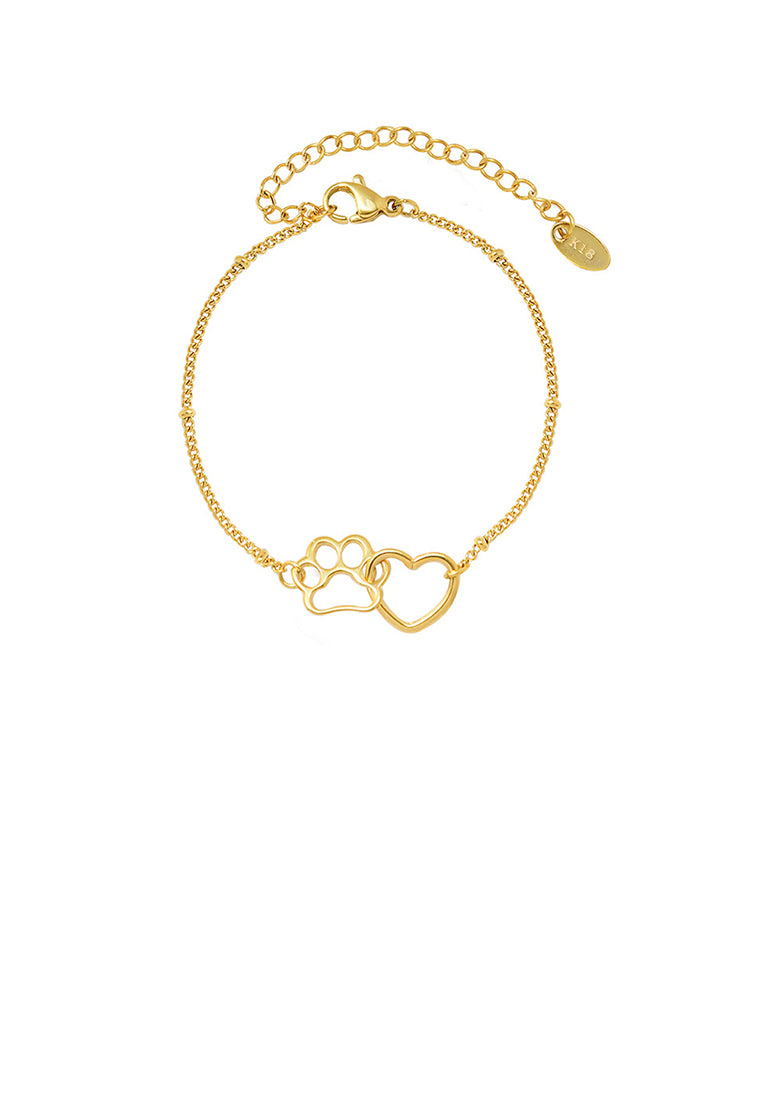 Simple and Cute Plated Gold 316L Stainless Steel Puppy Footprint Heart Bracelet