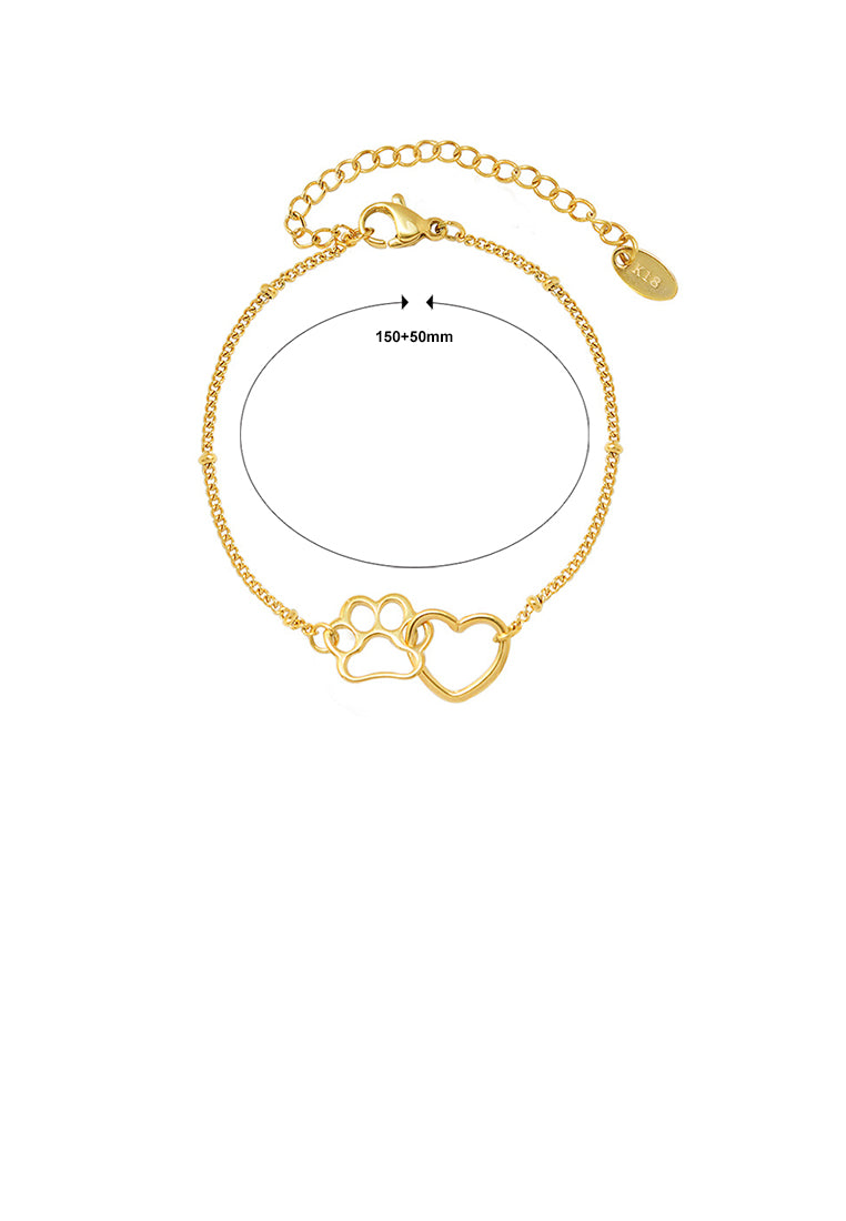 Simple and Cute Plated Gold 316L Stainless Steel Puppy Footprint Heart Bracelet