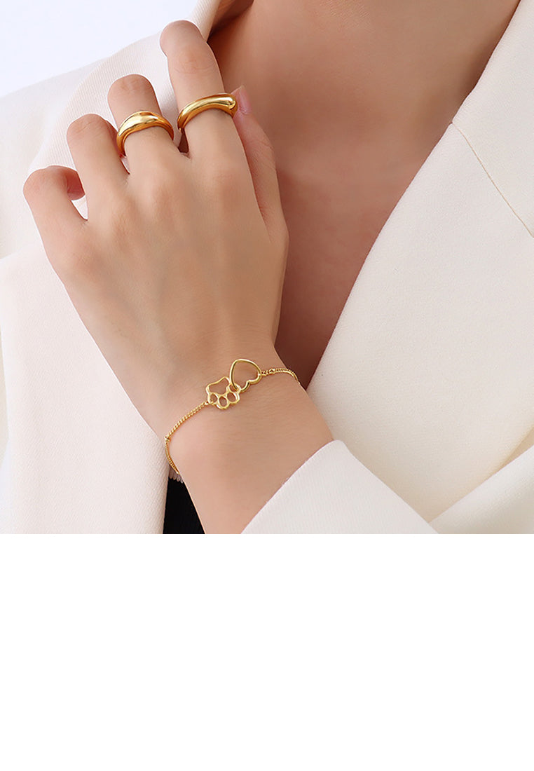 Simple and Cute Plated Gold 316L Stainless Steel Puppy Footprint Heart Bracelet