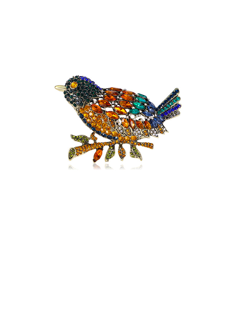 Fashion Brilliant Plated Gold Bird Brooch with Colored Cubic Zirconia - Luxurious Look