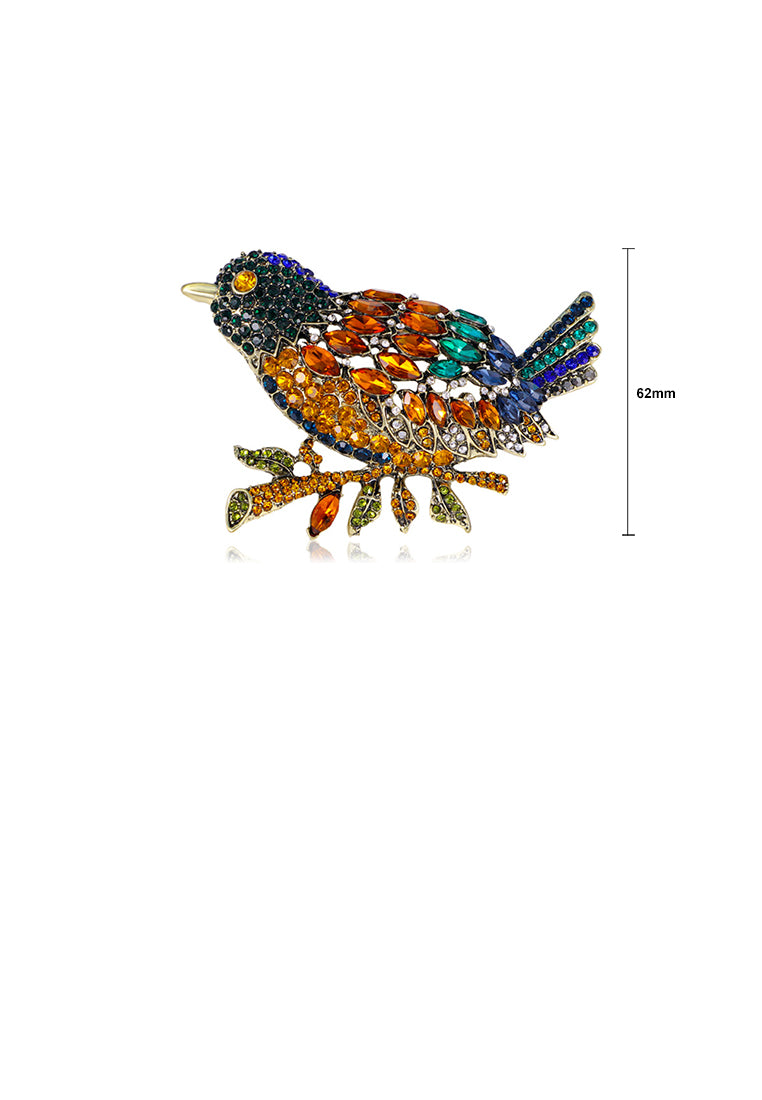 Fashion Brilliant Plated Gold Bird Brooch with Colored Cubic Zirconia - Luxurious Look