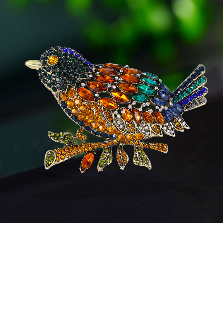Fashion Brilliant Plated Gold Bird Brooch with Colored Cubic Zirconia - Luxurious Look