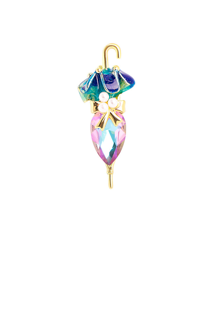 Fashion and Simple Plated Gold Enamel Blue Umbrella Imitation Pearl Brooch with Cubic Zirconia - Luxurious Look