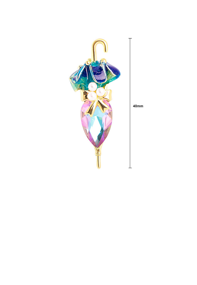 Fashion and Simple Plated Gold Enamel Blue Umbrella Imitation Pearl Brooch with Cubic Zirconia - Luxurious Look