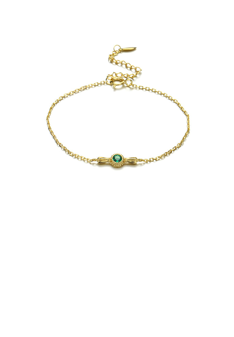 925 Sterling Silver Plated Gold Sweet and Lovely Candy Bracelet with Green Cubic Zirconia - Luxurious Look