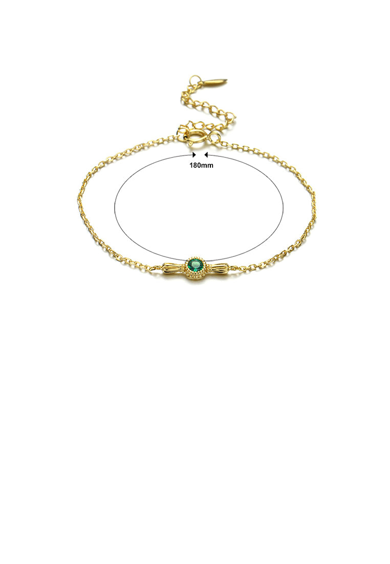 925 Sterling Silver Plated Gold Sweet and Lovely Candy Bracelet with Green Cubic Zirconia - Luxurious Look