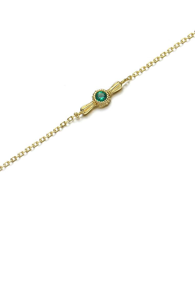 925 Sterling Silver Plated Gold Sweet and Lovely Candy Bracelet with Green Cubic Zirconia - Luxurious Look
