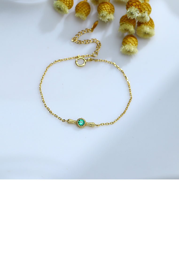 925 Sterling Silver Plated Gold Sweet and Lovely Candy Bracelet with Green Cubic Zirconia - Luxurious Look