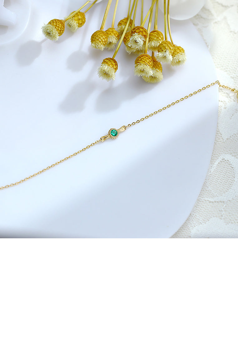 925 Sterling Silver Plated Gold Sweet and Lovely Candy Bracelet with Green Cubic Zirconia - Luxurious Look