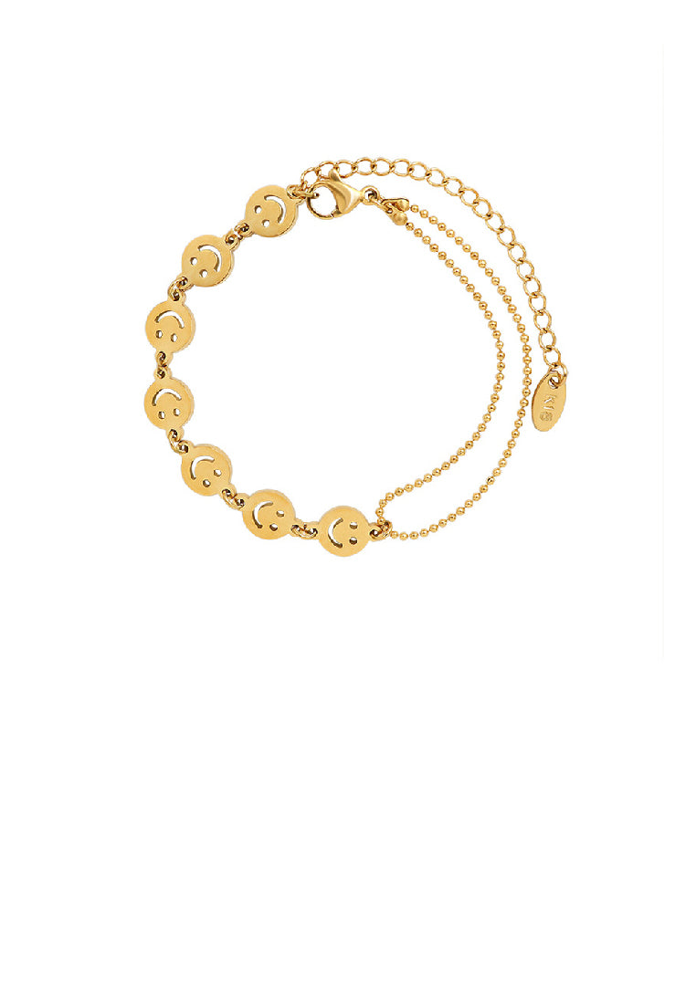 Fashion Temperament Plated Gold 316L Stainless Steel Smiley Geometric Round Chain Bracelet