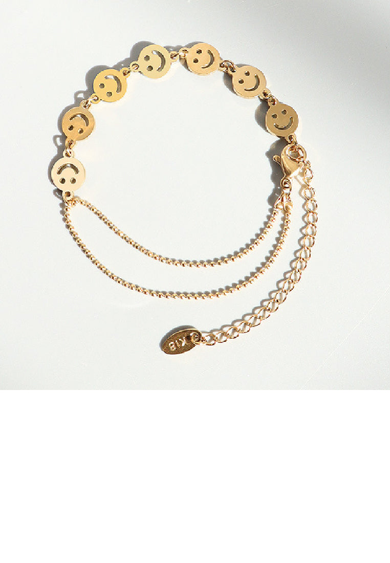 Fashion Temperament Plated Gold 316L Stainless Steel Smiley Geometric Round Chain Bracelet