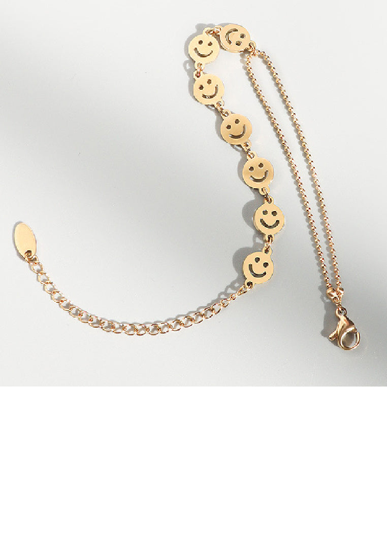 Fashion Temperament Plated Gold 316L Stainless Steel Smiley Geometric Round Chain Bracelet