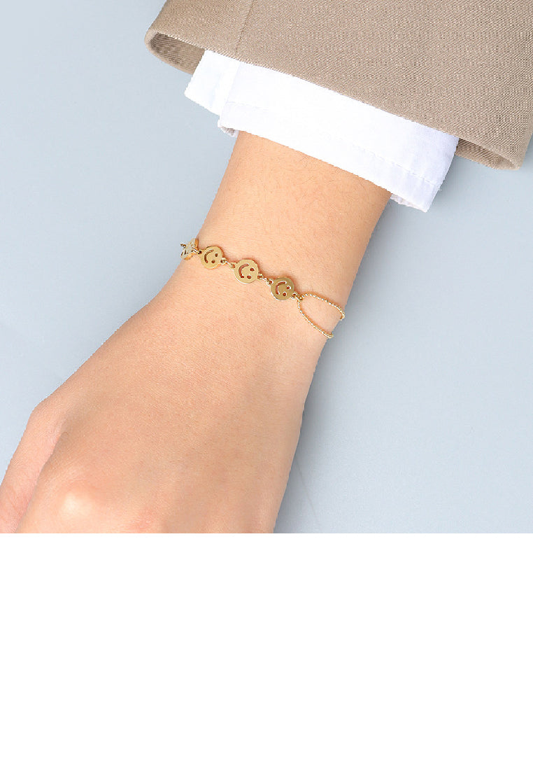 Fashion Temperament Plated Gold 316L Stainless Steel Smiley Geometric Round Chain Bracelet