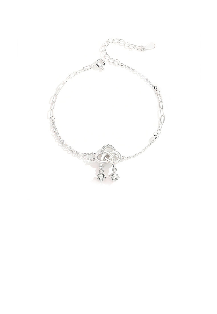 925 Sterling Silver Fashion Vintage Chinese Knot Tassel Bracelet with Cubic Zirconia - Luxurious Look