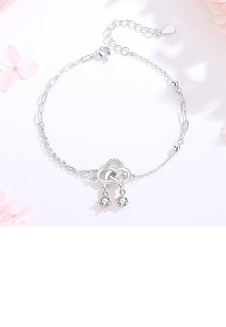 925 Sterling Silver Fashion Vintage Chinese Knot Tassel Bracelet with Cubic Zirconia - Luxurious Look