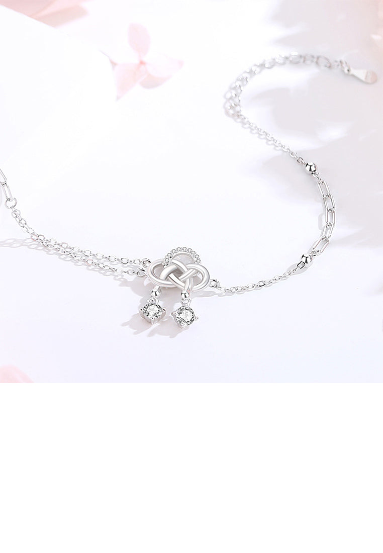 925 Sterling Silver Fashion Vintage Chinese Knot Tassel Bracelet with Cubic Zirconia - Luxurious Look