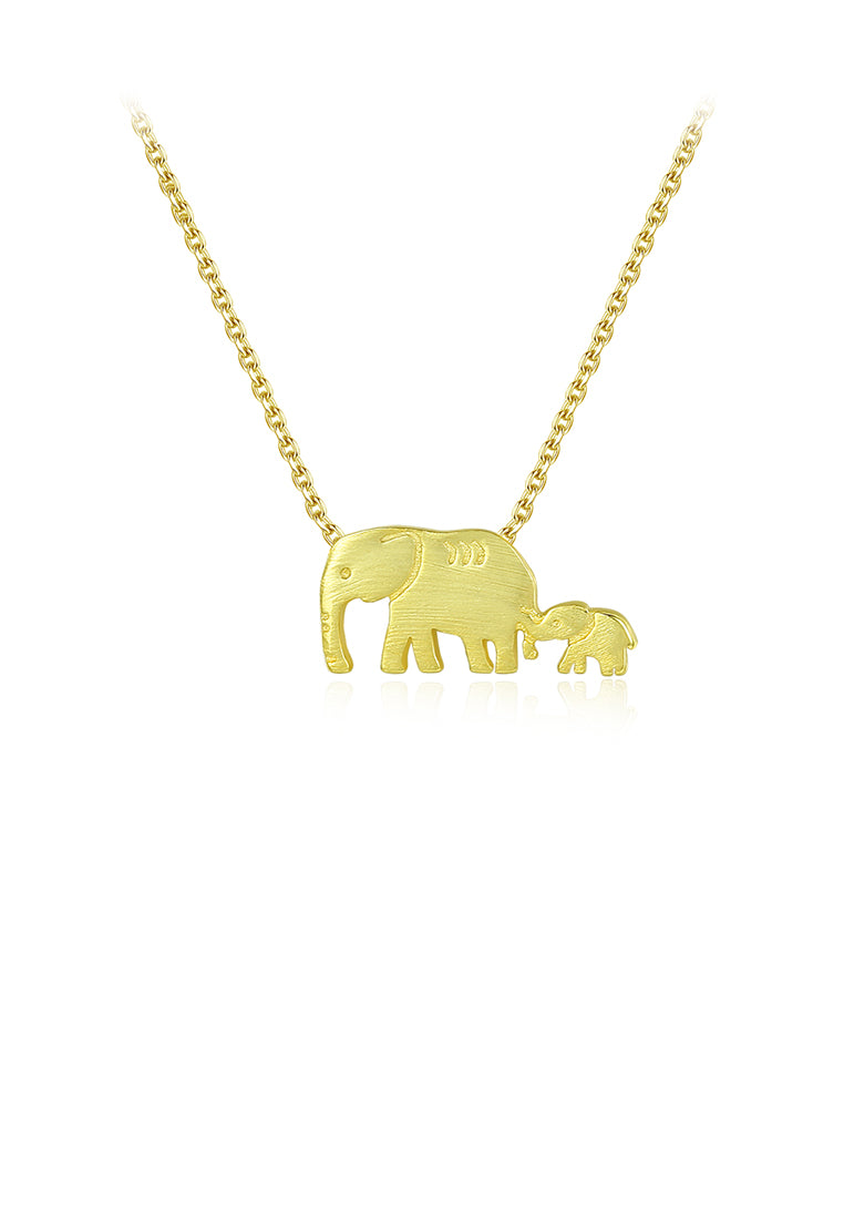 925 Sterling Silver Plated Gold Simple Cute Elephant Pendant with Necklace