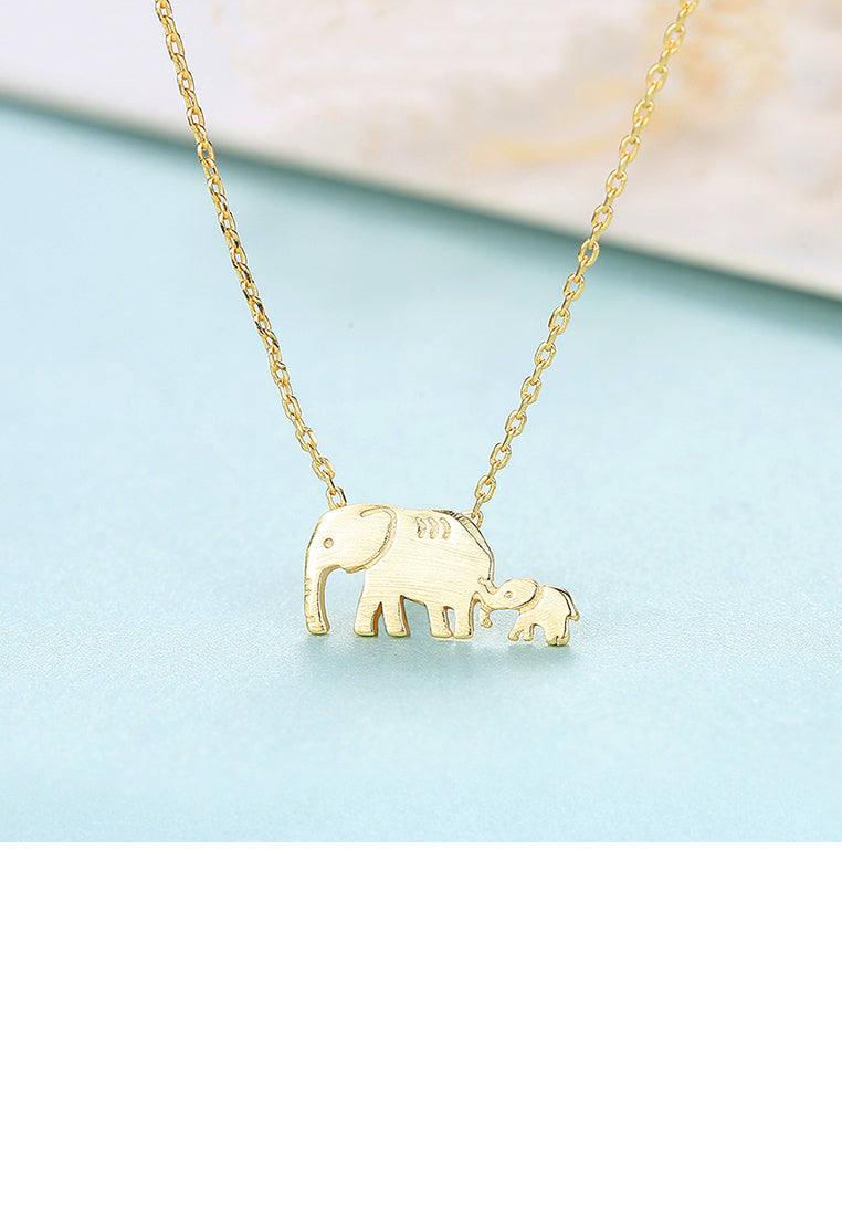 925 Sterling Silver Plated Gold Simple Cute Elephant Pendant with Necklace