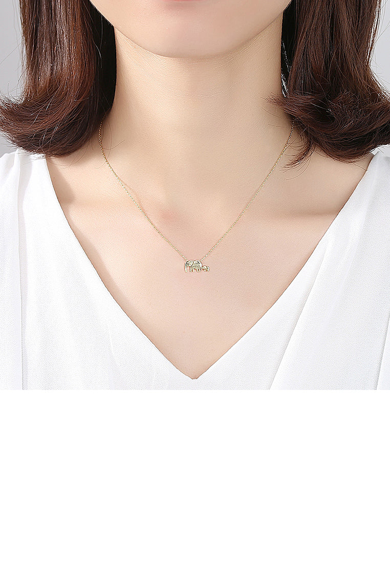 925 Sterling Silver Plated Gold Simple Cute Elephant Pendant with Necklace