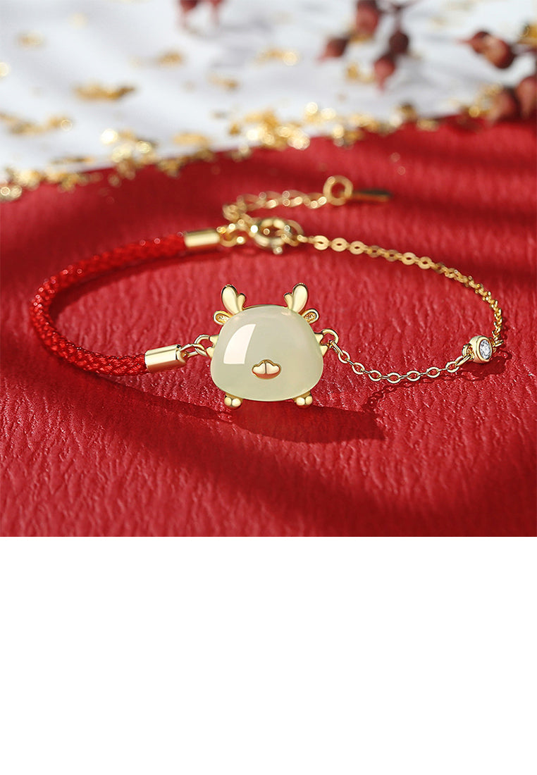 925 Sterling Silver Plated Gold Vintage Cute Dragon Stitching Bracelet with Cubic Zirconia - Luxurious Look