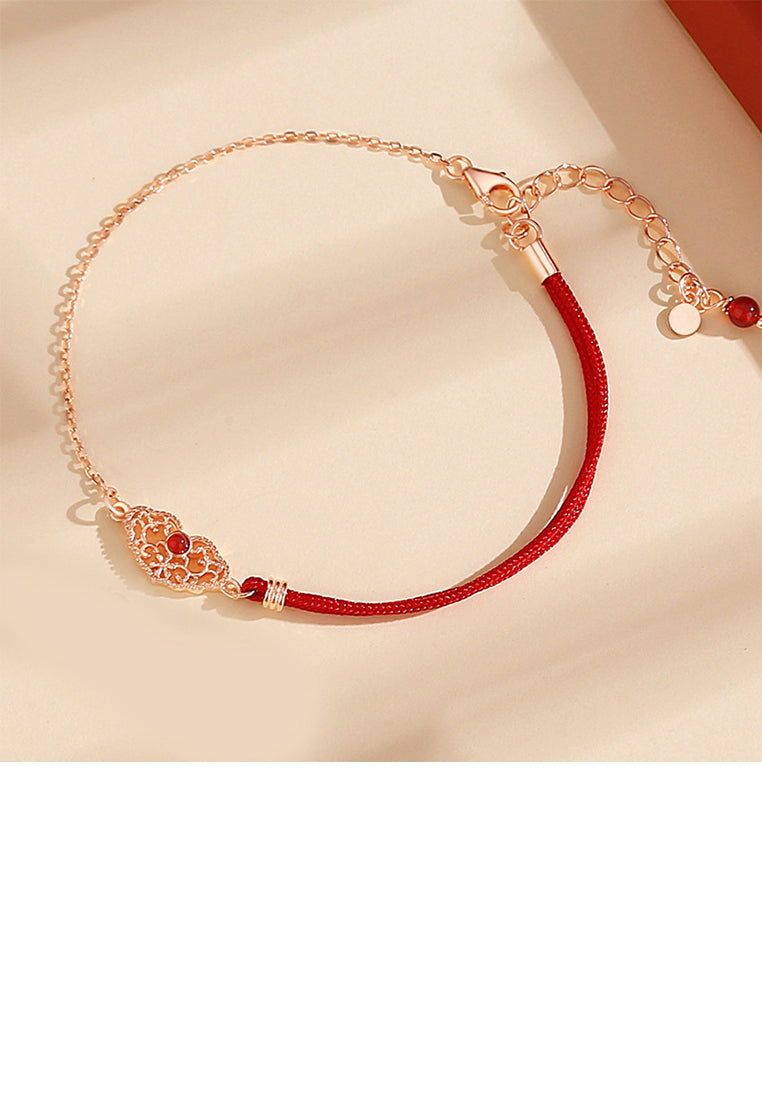 925 Sterling Silver Plated Rose Gold Fashion Vintage Hollow Pattern Ruyi Lock Bracelet