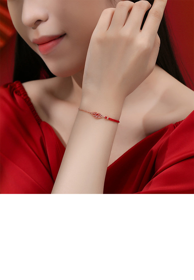 925 Sterling Silver Plated Rose Gold Fashion Vintage Hollow Pattern Ruyi Lock Bracelet