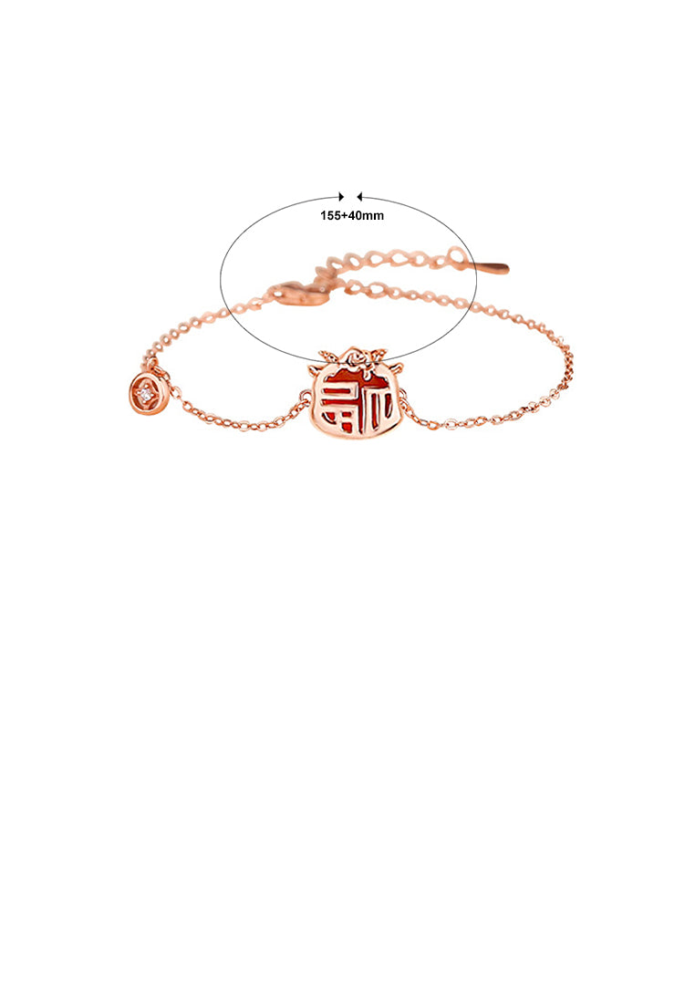 925 Sterling Silver Plated Rose Gold Fashion Vintage Zodiac Ram Imitation Agate Copper Coin Bracelet with Cubic Zirconia - Luxurious Look