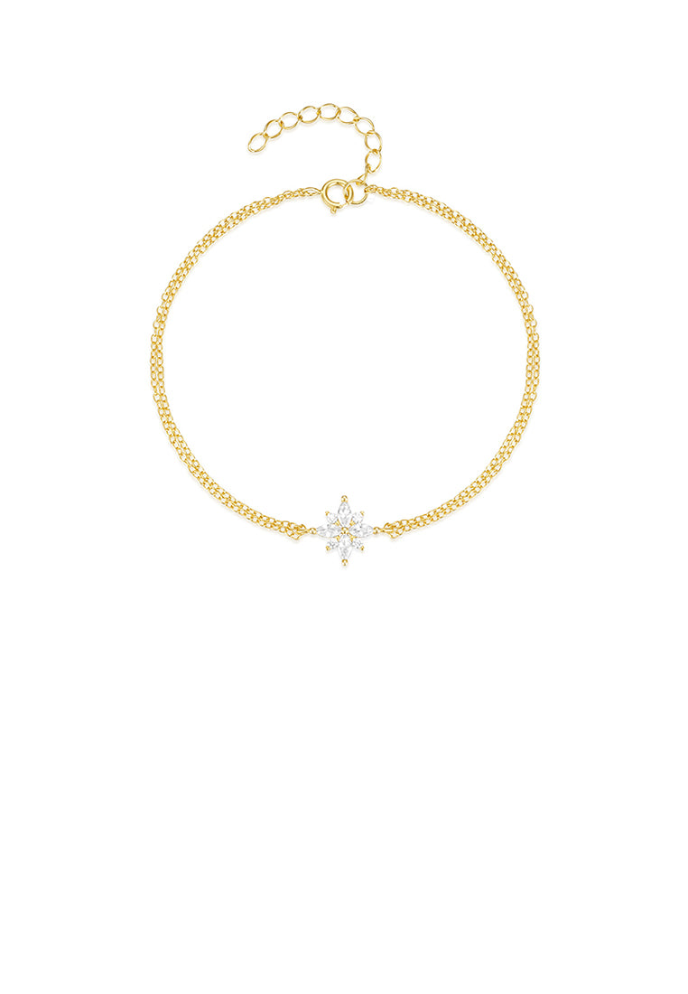925 Sterling Silver Plated Gold Simple Bright Star Double Layer Bracelet with Cubic Zirconia - Luxurious Look