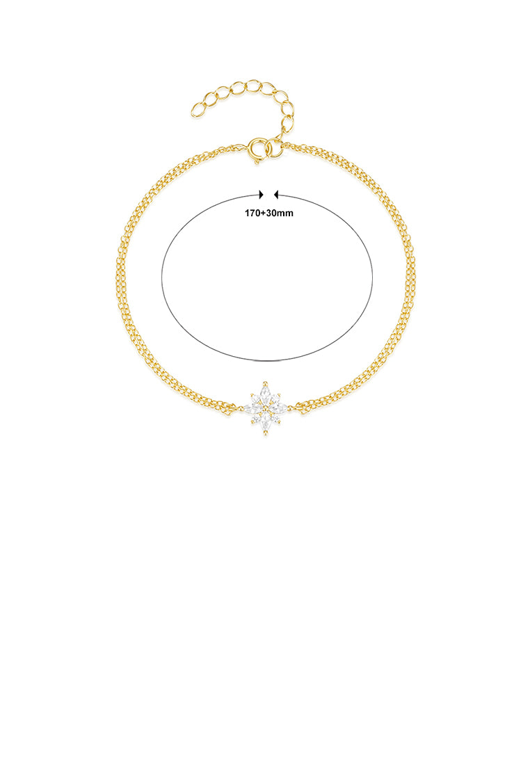 925 Sterling Silver Plated Gold Simple Bright Star Double Layer Bracelet with Cubic Zirconia - Luxurious Look