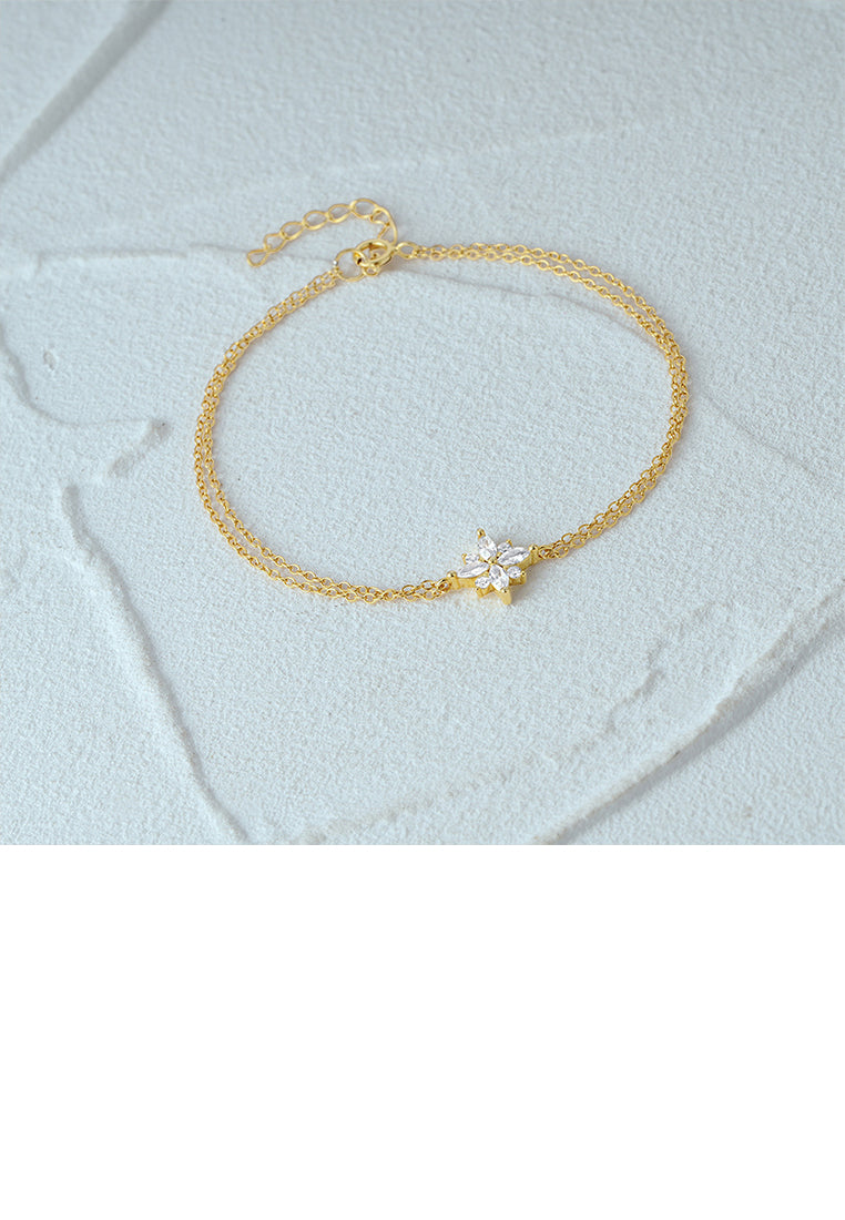 925 Sterling Silver Plated Gold Simple Bright Star Double Layer Bracelet with Cubic Zirconia - Luxurious Look