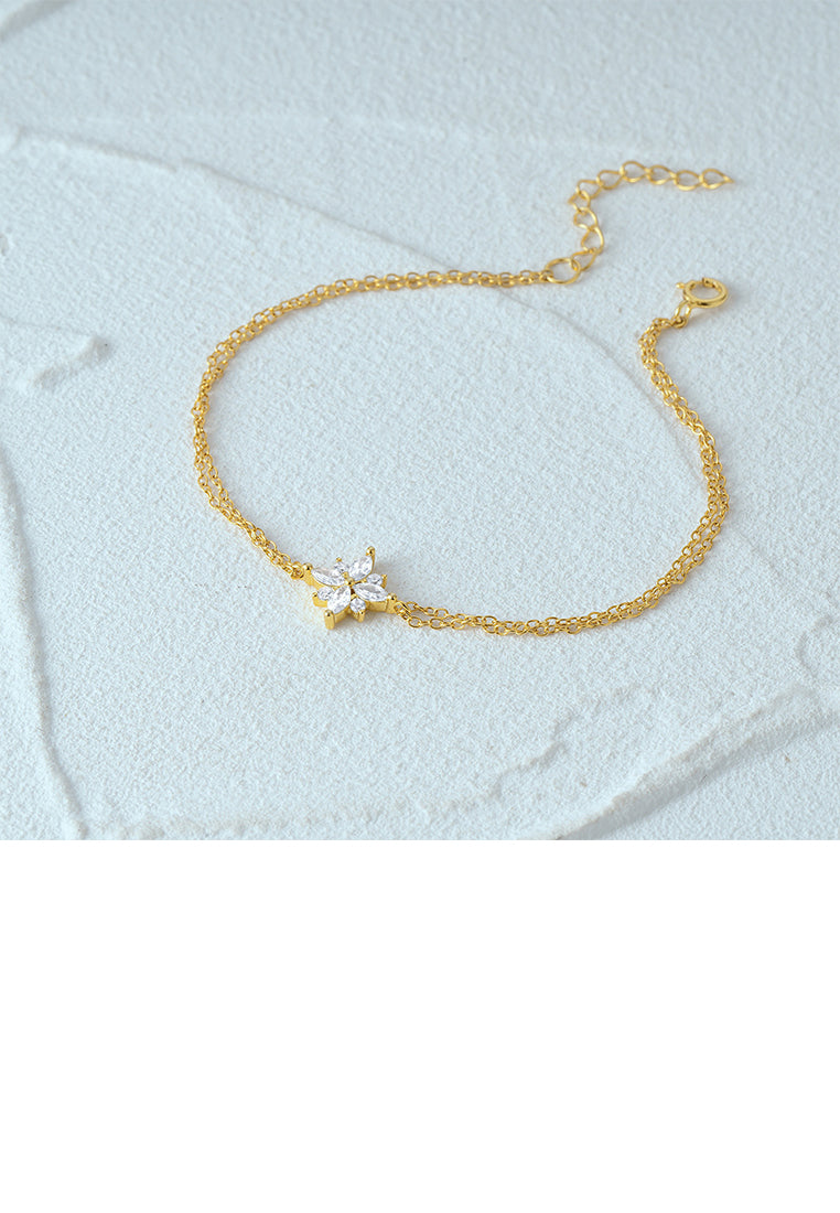 925 Sterling Silver Plated Gold Simple Bright Star Double Layer Bracelet with Cubic Zirconia - Luxurious Look