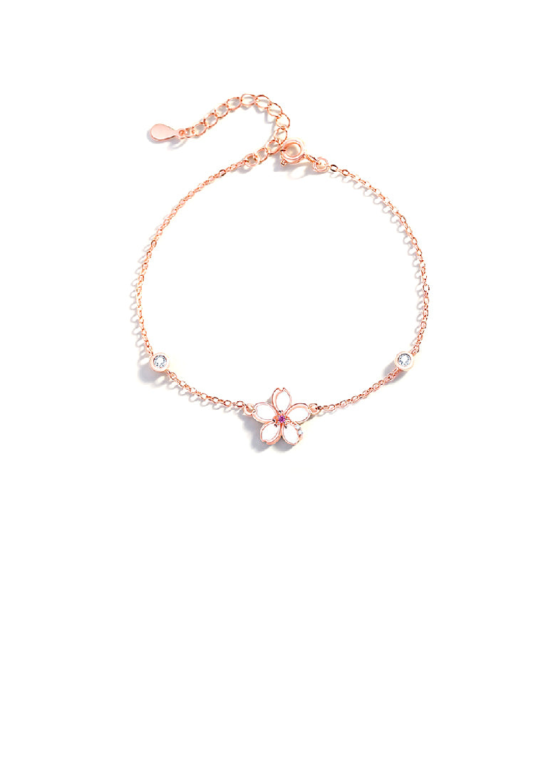 925 Sterling Silver Plated Rose Gold Fashion Temperament Cherry Blossom Mother-of-pearl Bracelet with Cubic Zirconia - Luxurious Look