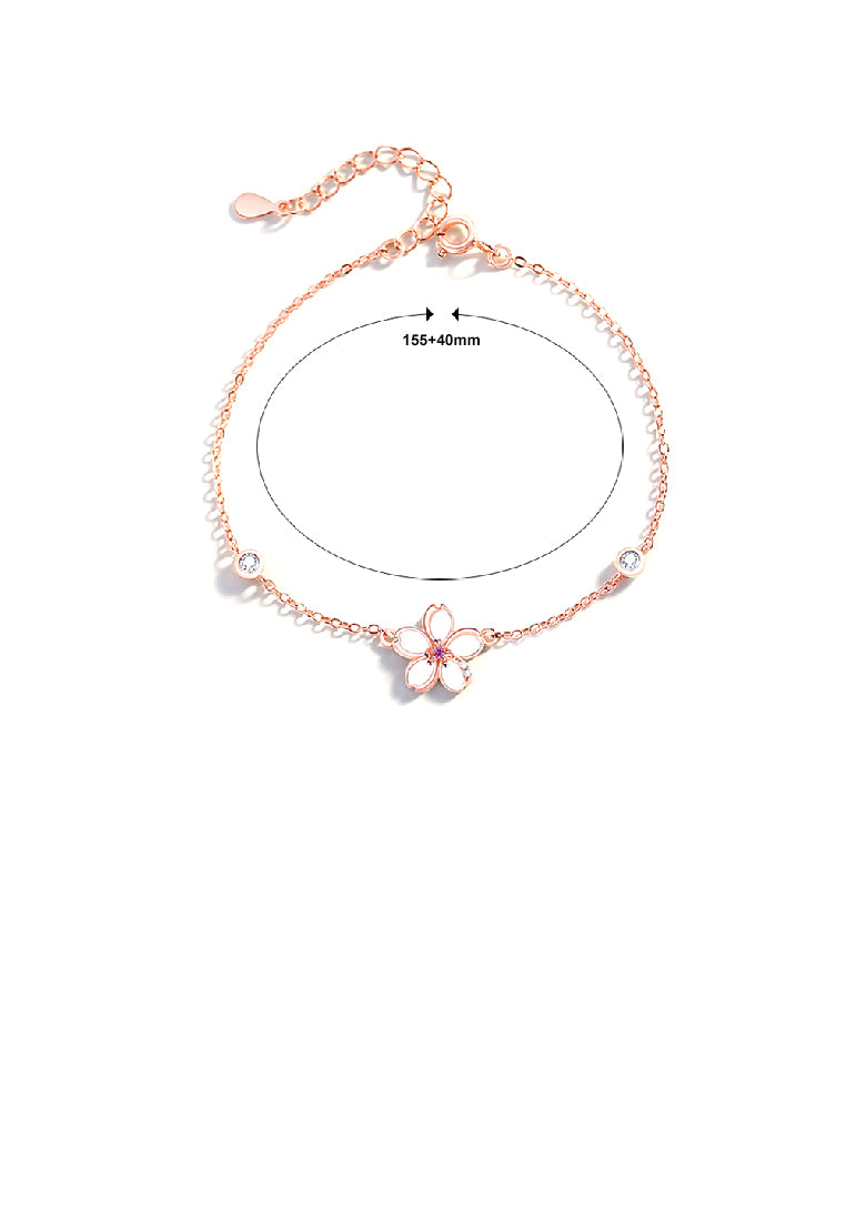 925 Sterling Silver Plated Rose Gold Fashion Temperament Cherry Blossom Mother-of-pearl Bracelet with Cubic Zirconia - Luxurious Look