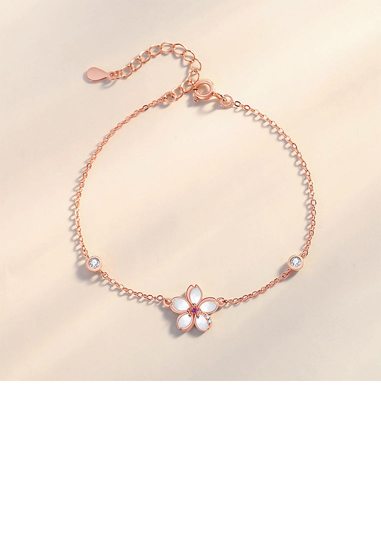 925 Sterling Silver Plated Rose Gold Fashion Temperament Cherry Blossom Mother-of-pearl Bracelet with Cubic Zirconia - Luxurious Look