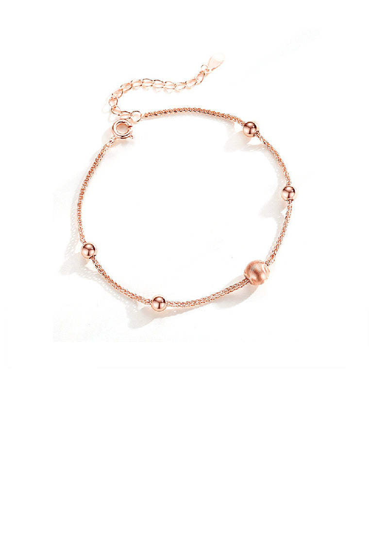 925 Sterling Silver Plated Rose Gold Fashion Simple Geometric Bead Bracelet